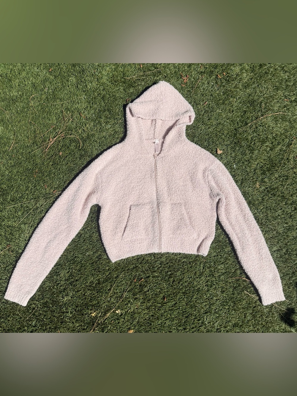 SKIMS Cropped Teddy Hooded Zip Jacket in Pale Pink